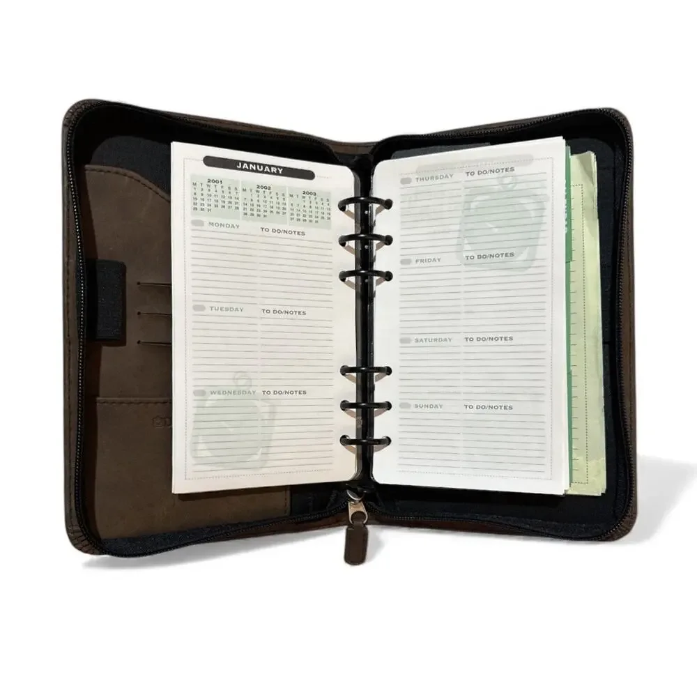Vtg Day-Timer Organizer Planner Brown Navigator Zip Around 6 Rings 8.5x5.5